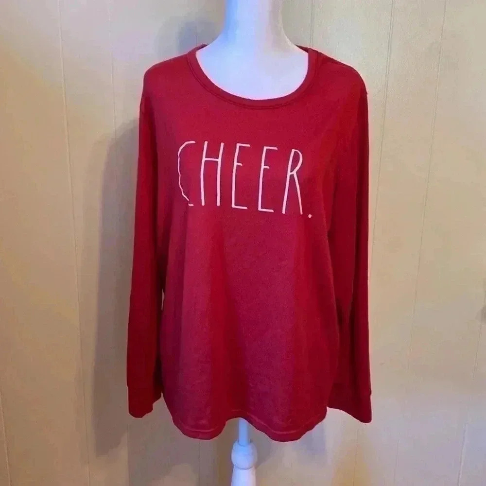 Rae Dunn Long Sleeve Red Shirt with Cheer on the Front.  Size Large.